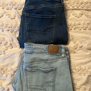 American Eagle Outfitters Dark and Light Blue Straight Leg Jeans